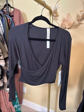 33. Lululemon wrap-front ribbed long sleeve top - black